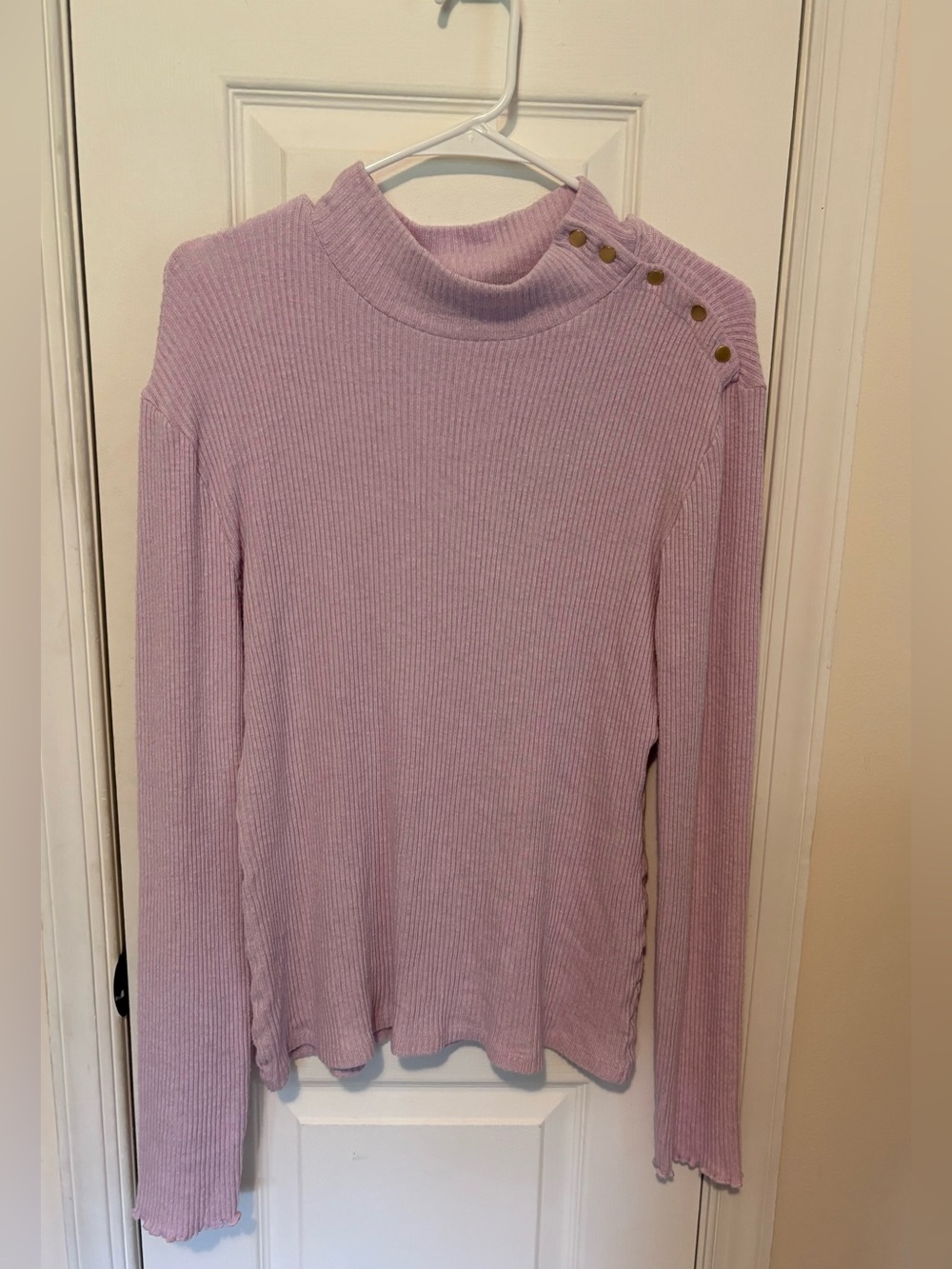J. Crew Lavender Ribbed Mock Neck Sweater with Shoulder Buttons